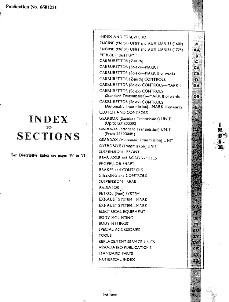 Parts List Section Index
